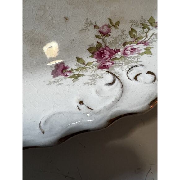Vintage Platter "Naomi" Floral Scalloped Edge 17” Serving Dish Plate Pink Roses - Picture 9 of 15